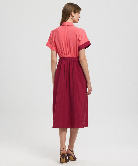 Asymmetric-Button Color-Block Dress