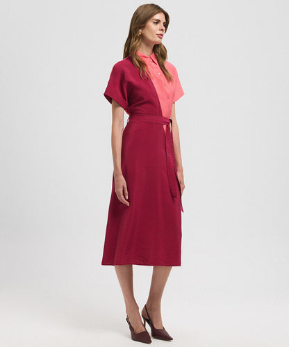 Asymmetric-Button Color-Block Dress