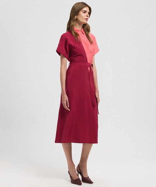 Asymmetric-Button Color-Block Dress