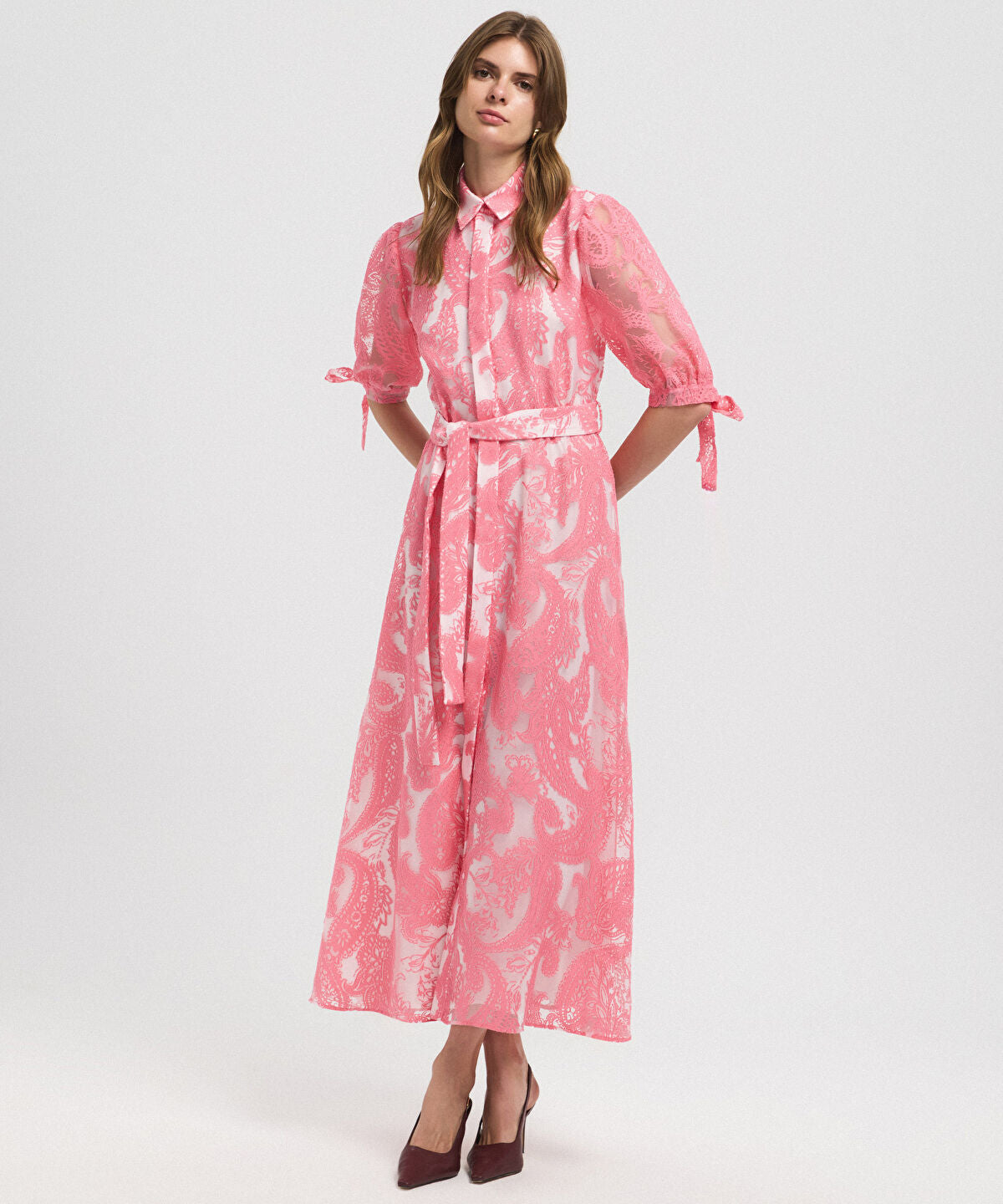 Zoomed Jacquard Balloon-Sleeve Dress