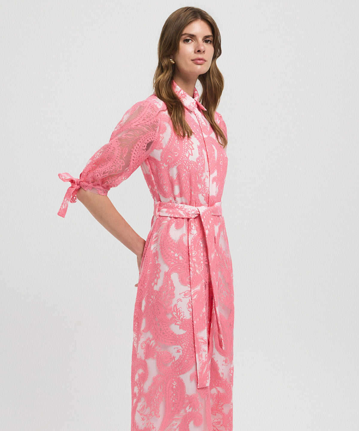 Zoomed Jacquard Balloon-Sleeve Dress