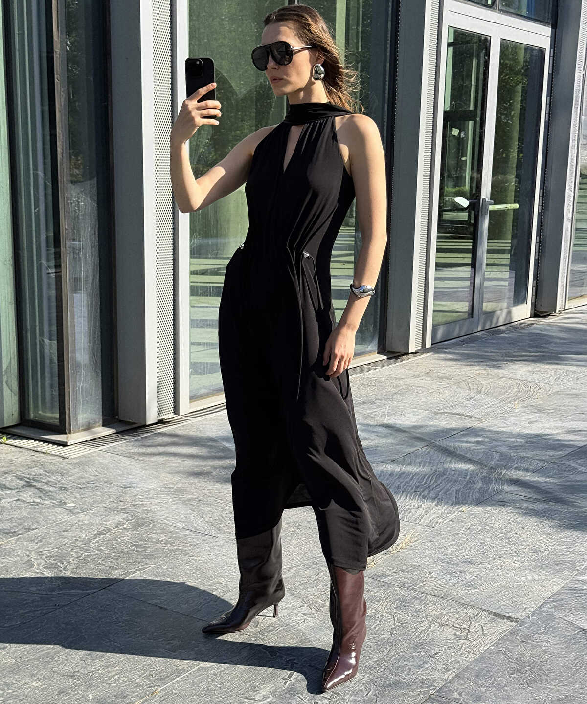 Scarf-Effect Dress with Adjustable Waist 