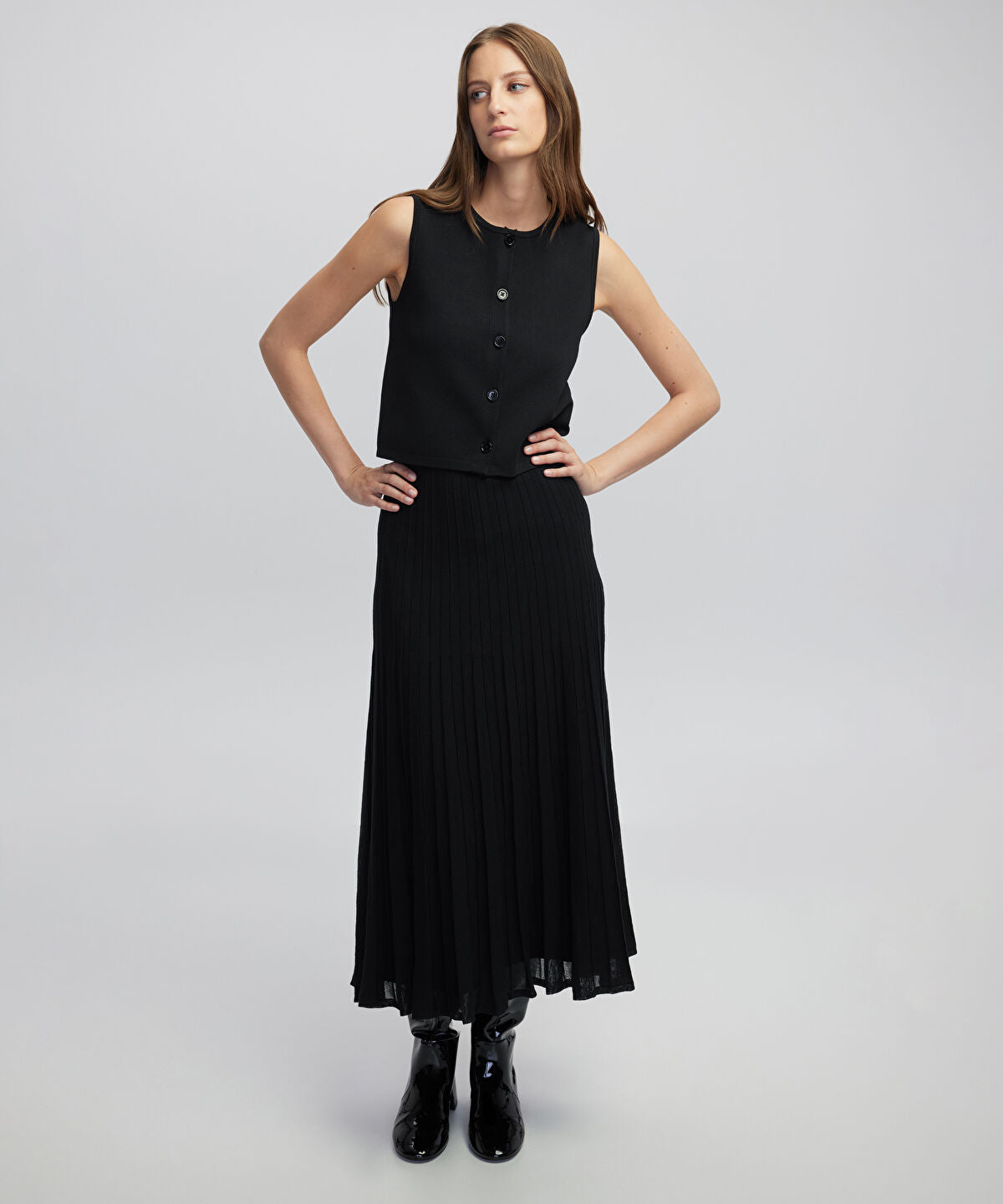 Pleated Knit Midi Dress