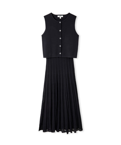 Pleated Knit Midi Dress