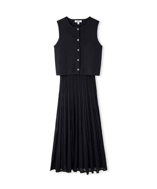 Pleated Knit Midi Dress