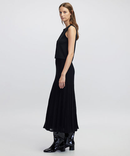 Pleated Knit Midi Dress