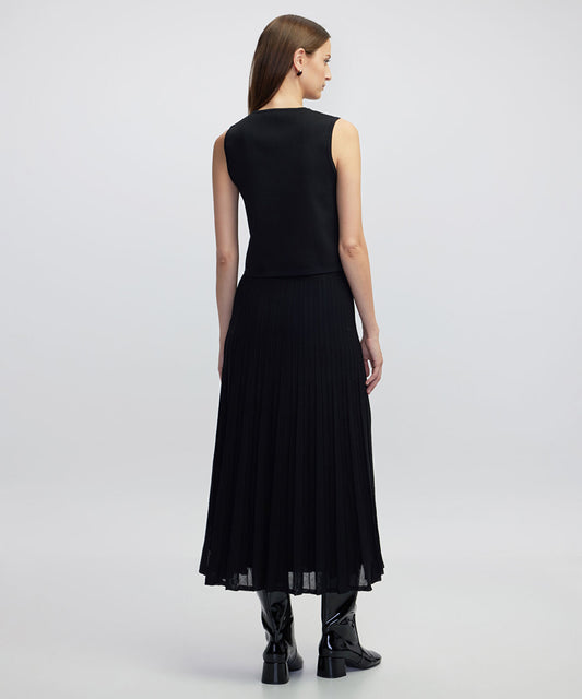 Pleated Knit Midi Dress