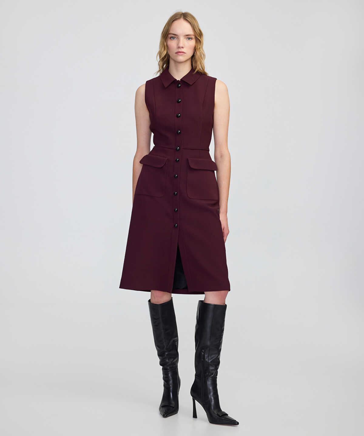 Zoomed Contrast Button Midi Dress