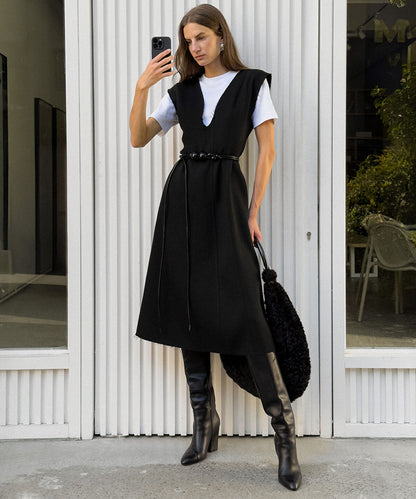 Two-in-One V-Neck Midi Dress