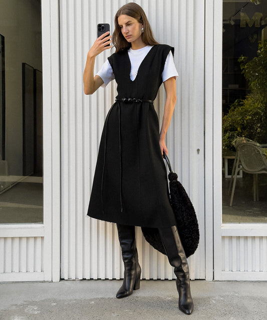 Two-in-One V-Neck Midi Dress