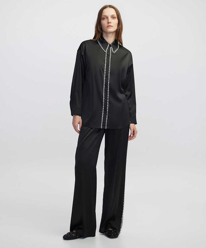 Strass-Trim Wide-Leg Trousers