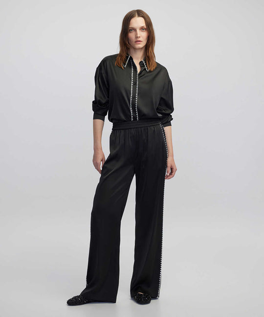 Strass-Trim Wide-Leg Trousers