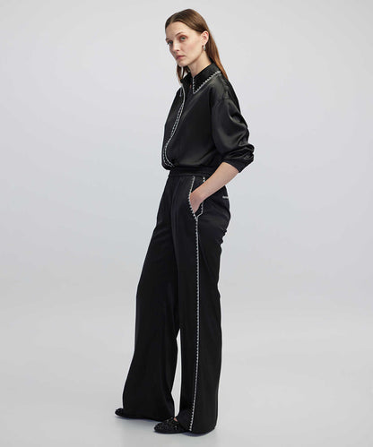 Strass-Trim Wide-Leg Trousers