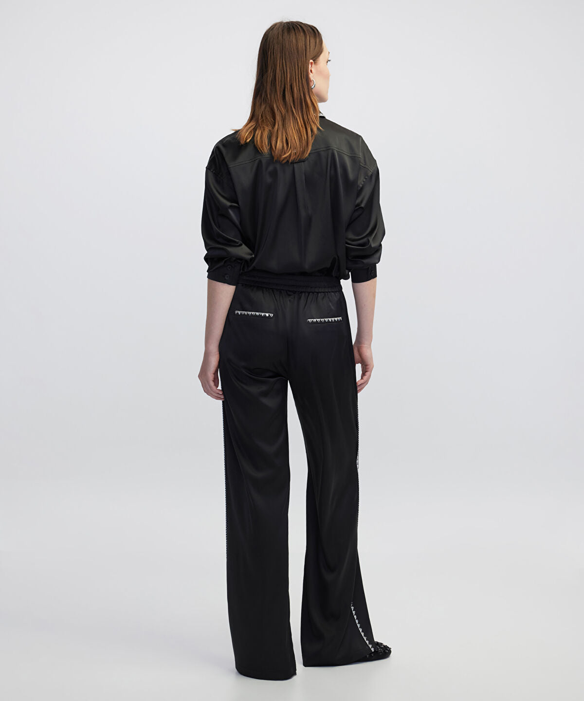 Zoomed Strass-Trim Wide-Leg Trousers