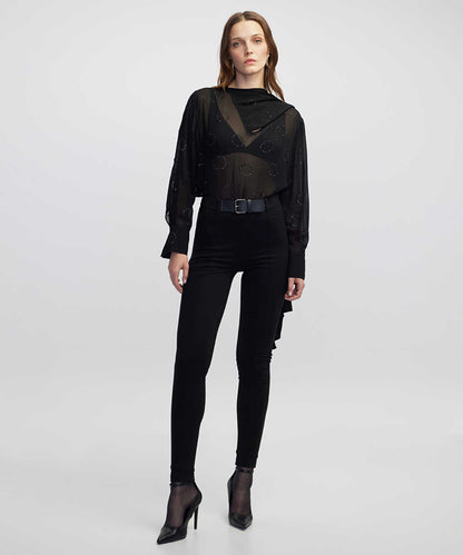 High-Waist Belted Skinny Trousers