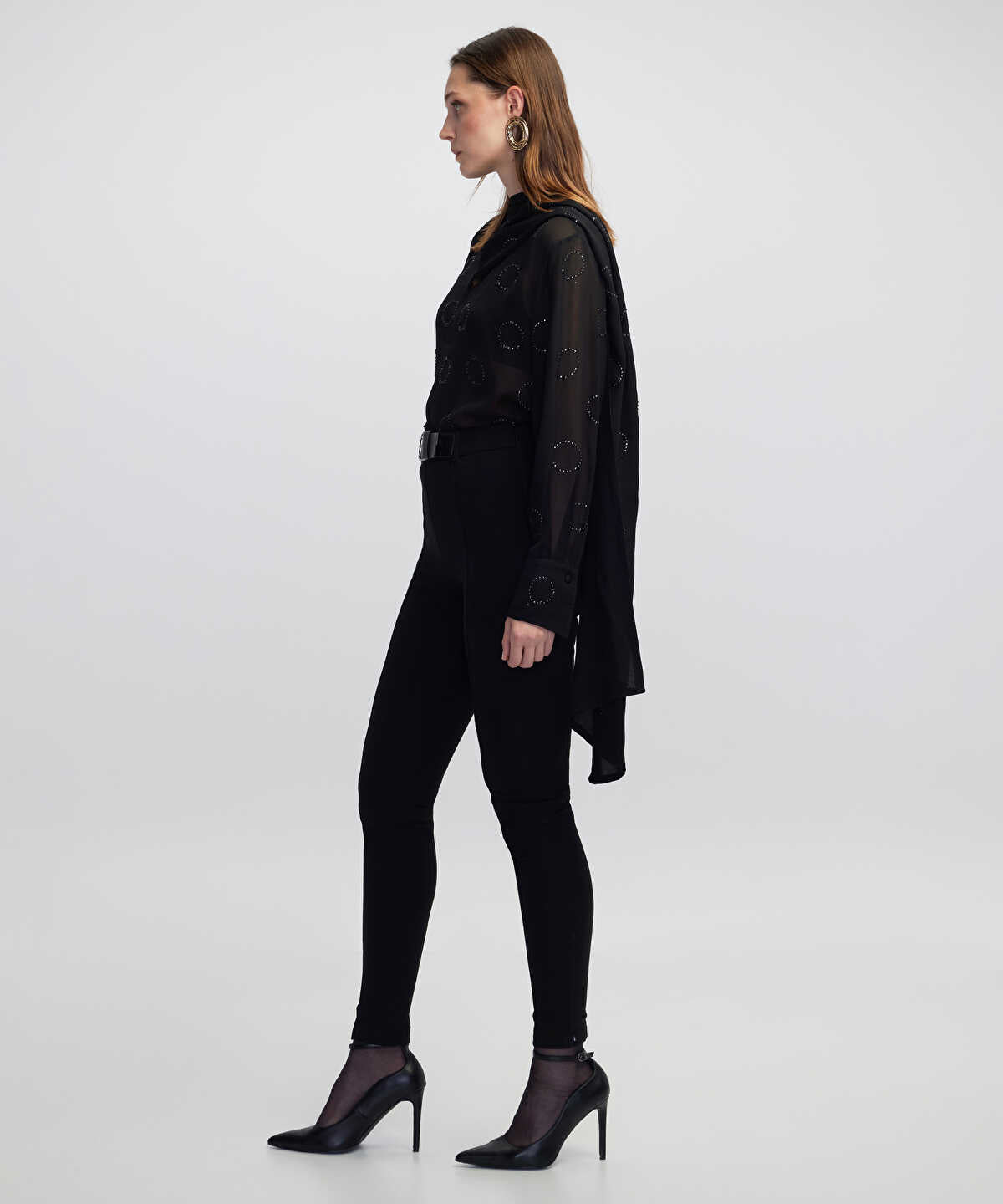 High-Waist Belted Skinny Trousers