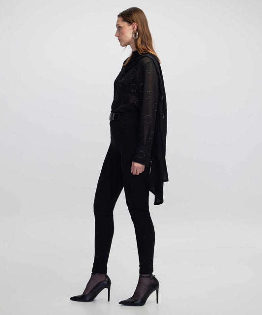 High-Waist Belted Skinny Trousers