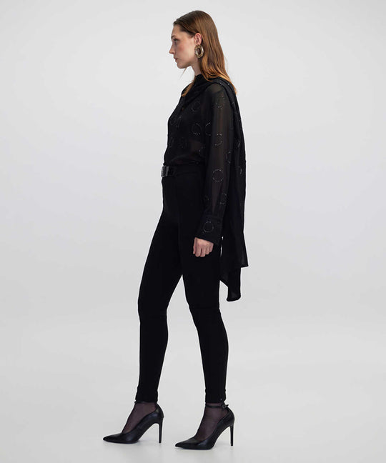 High-Waist Belted Skinny Trousers