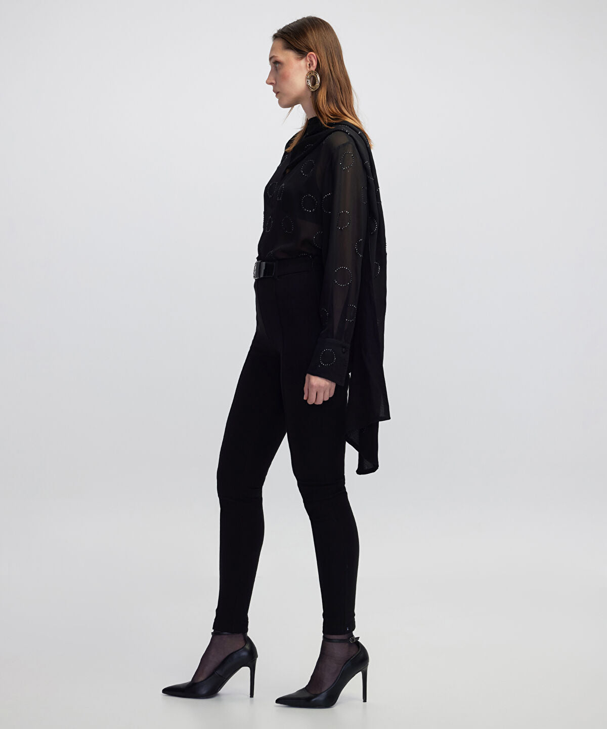 Zoomed High-Waist Belted Skinny Trousers