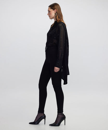 High-Waist Belted Skinny Trousers