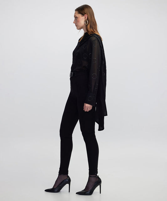 High-Waist Belted Skinny Trousers