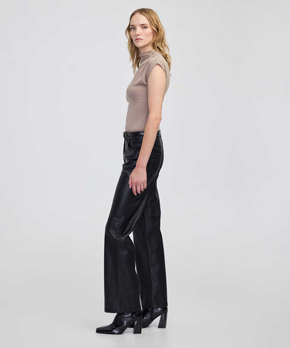 Leather-Effect Straight-Leg Trousers