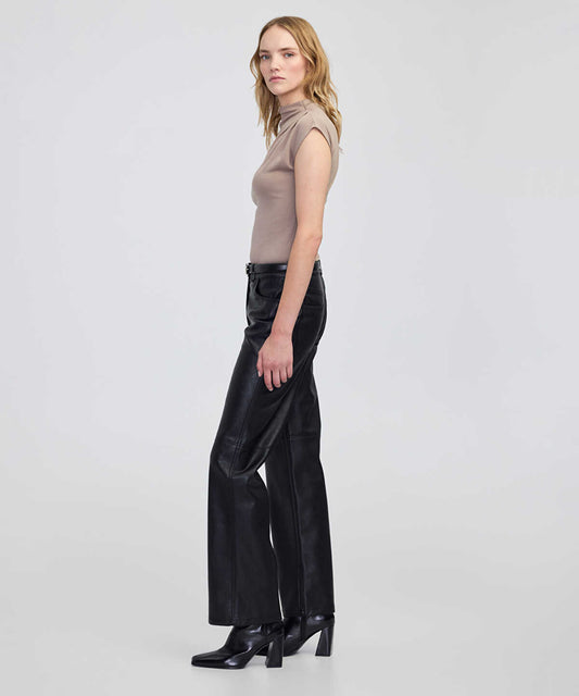Leather-Effect Straight-Leg Trousers