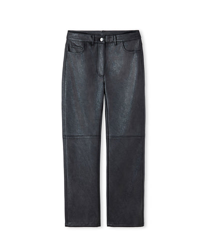 Leather-Effect Straight-Leg Trousers