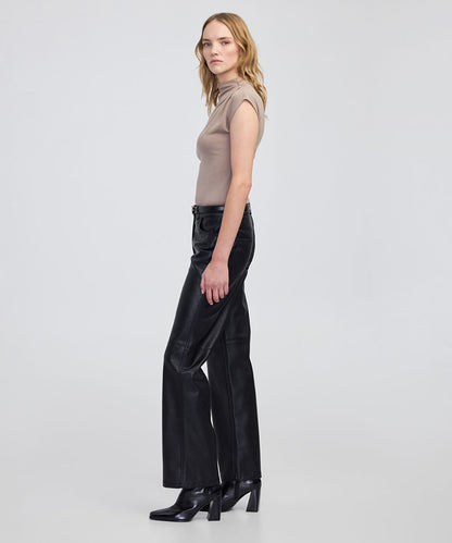 Leather-Effect Straight-Leg Trousers