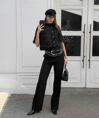 Mixed Straight-Leg Trousers