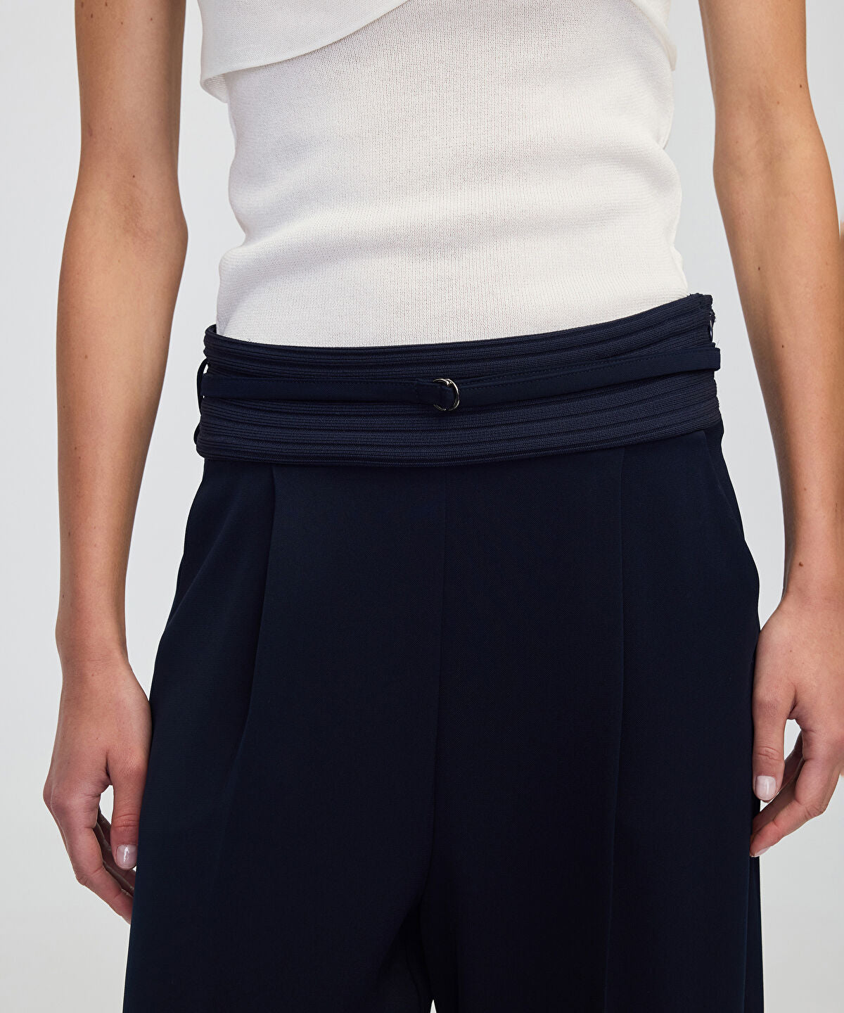 Zoomed Mixed Wide-Leg Trousers with Belt
