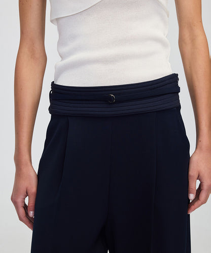 Mixed Wide-Leg Trousers with Belt