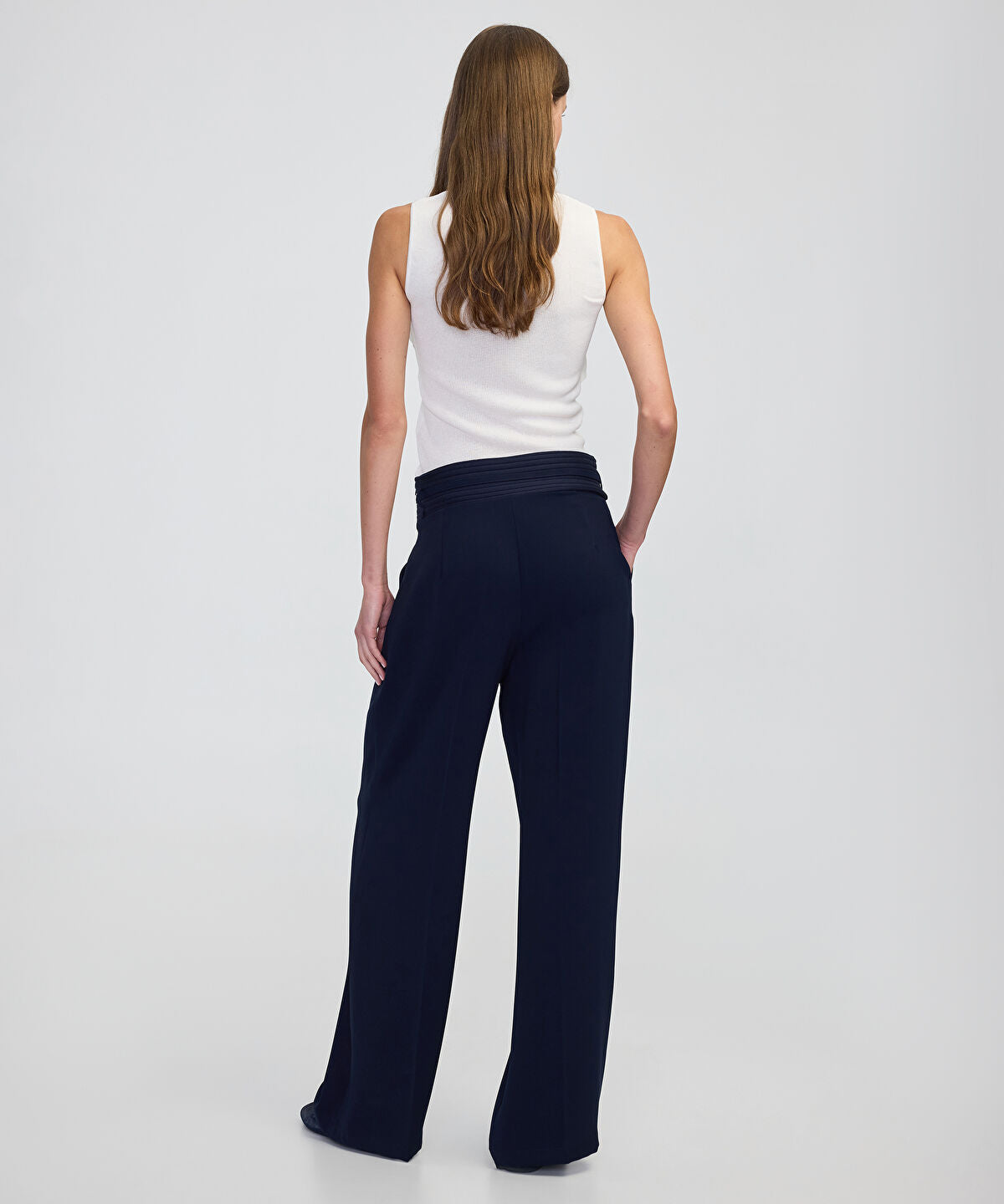 Zoomed Mixed Wide-Leg Trousers with Belt