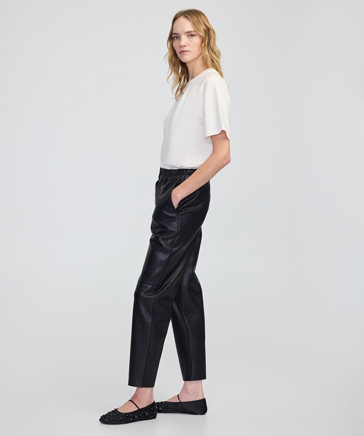 Zoomed Leather-Effect Carrot-Fit Trousers