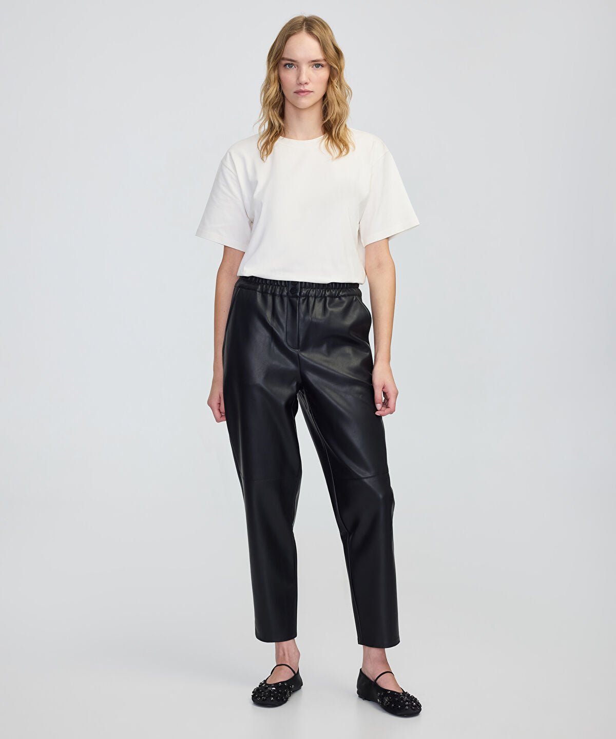 Leather-Effect Carrot-Fit Trousers