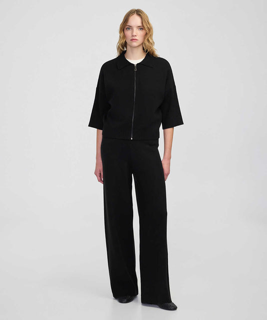 Wide-Leg Knit Trousers with Elastic Waist