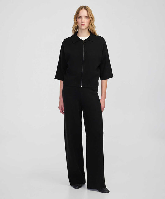 Wide-Leg Knit Trousers with Elastic Waist