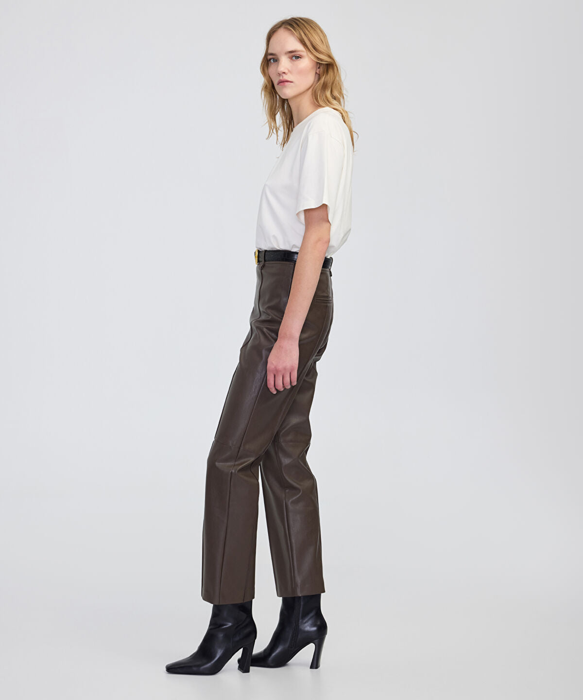 Zoomed Leather-Effect Straight-Leg Trousers