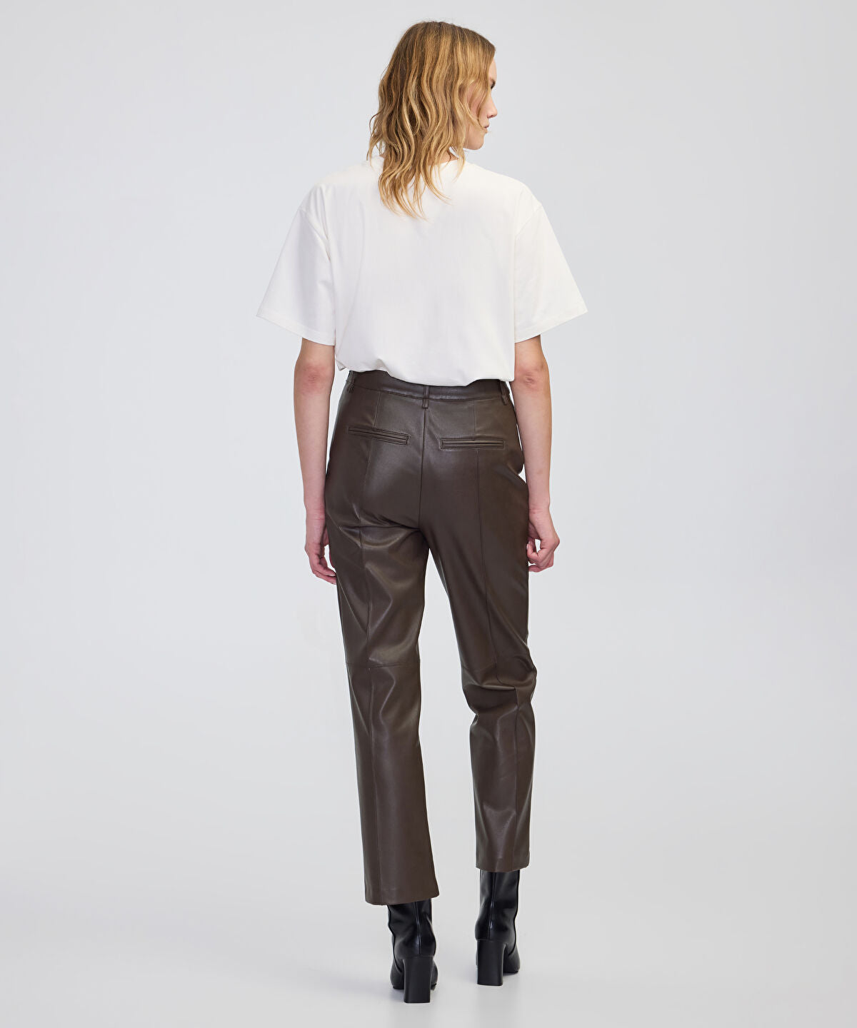 Zoomed Leather-Effect Straight-Leg Trousers