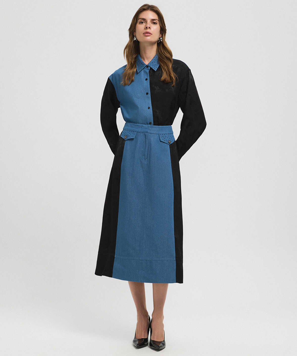 Zoomed Mixed Color-Block Skirt 