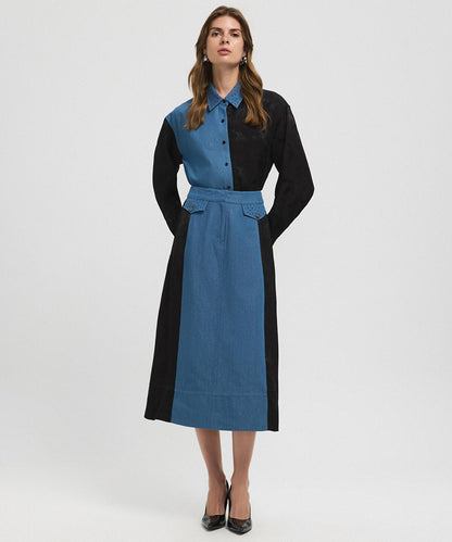 Mixed Color-Block Skirt 