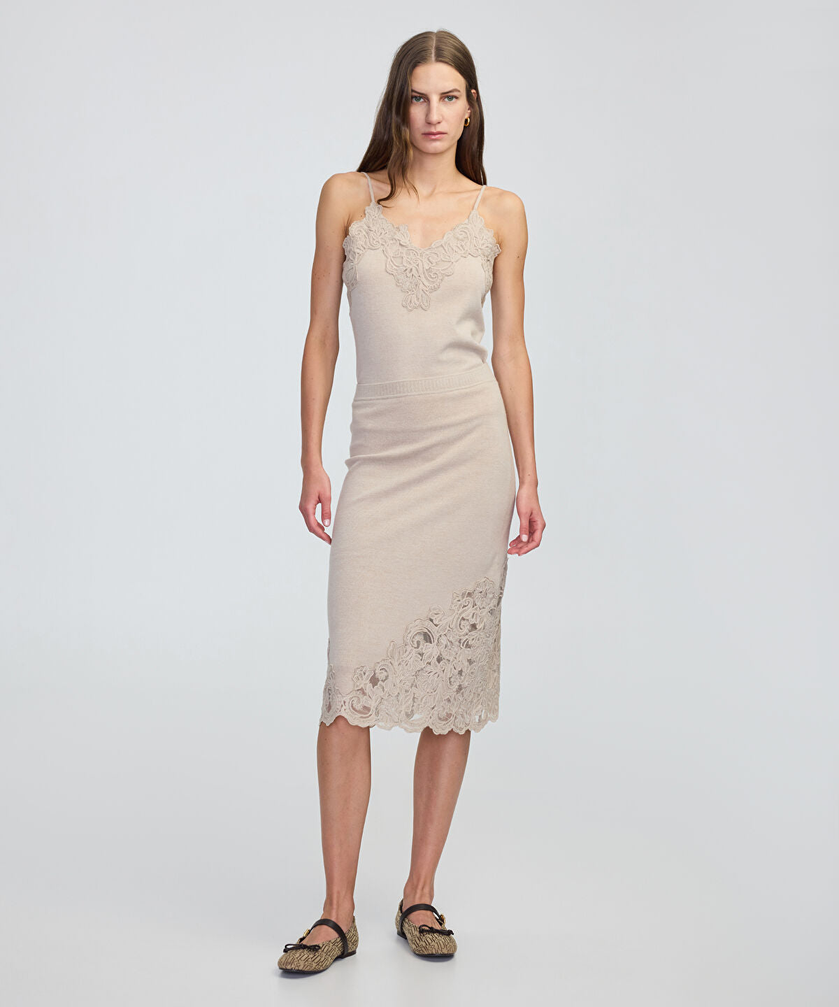 Zoomed Lace-Applique Knit Skirt