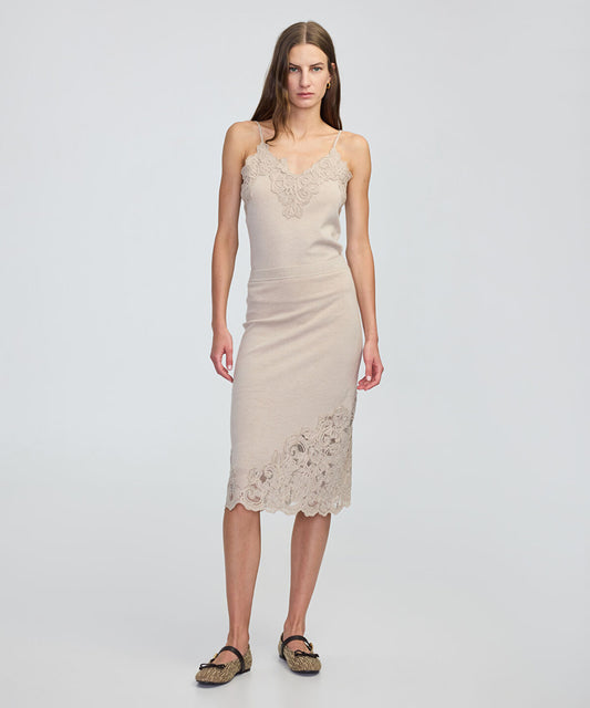 Lace-Applique Knit Skirt