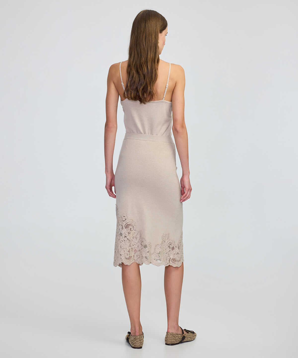 Zoomed Lace-Applique Knit Skirt