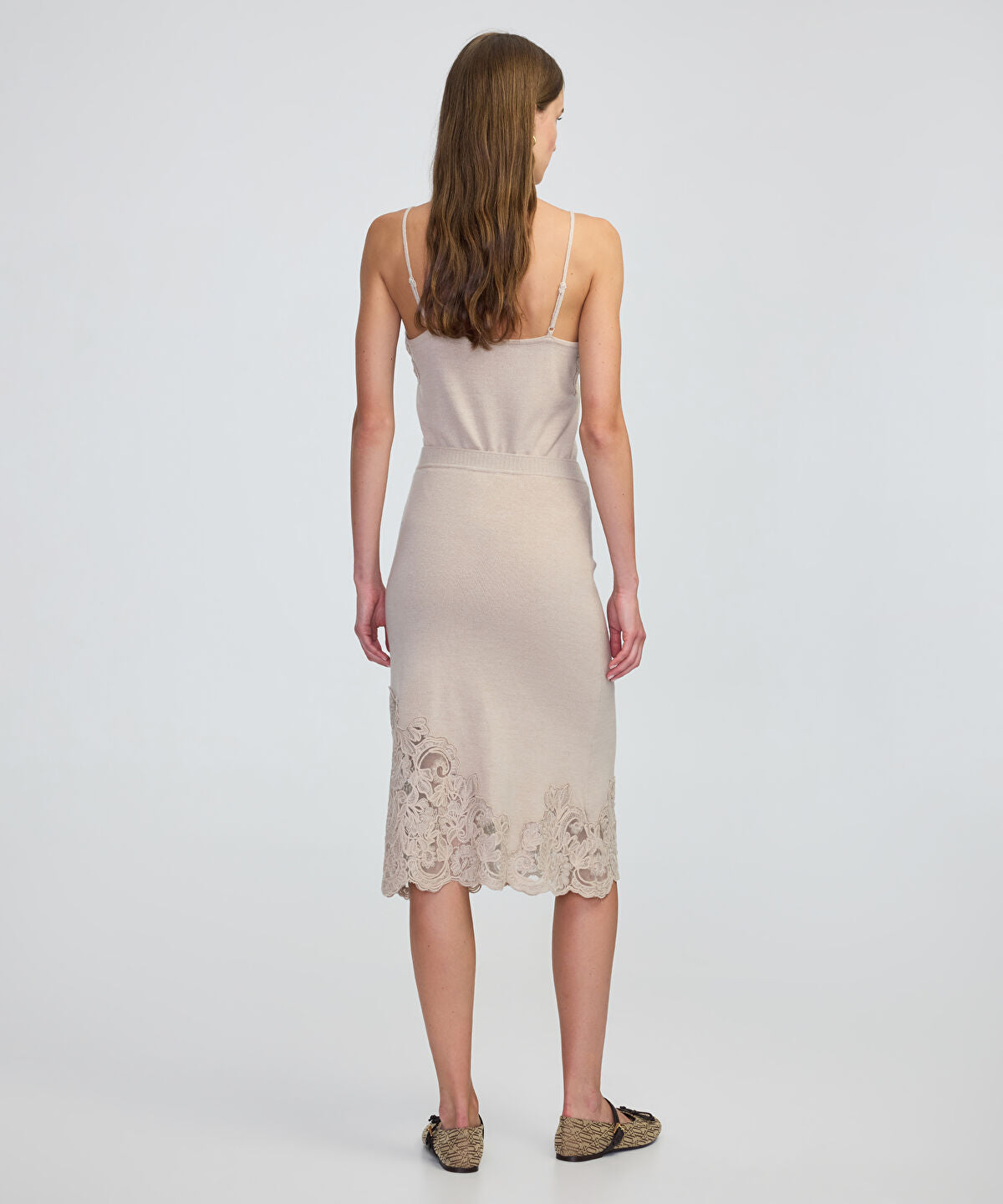Lace-Applique Knit Skirt