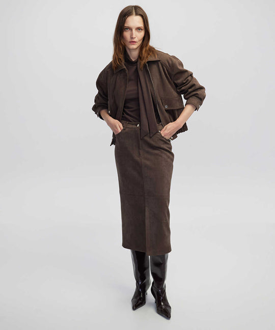 Suede-Effect Midi Skirt