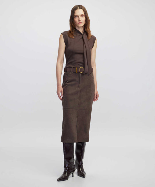Suede-Effect Midi Skirt