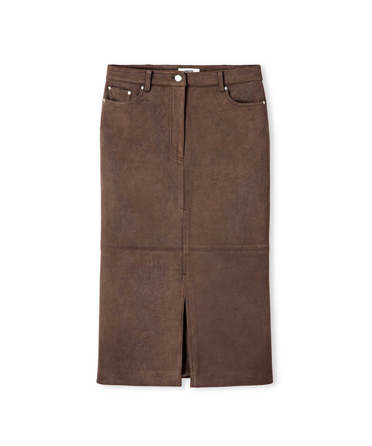 Suede-Effect Midi Skirt