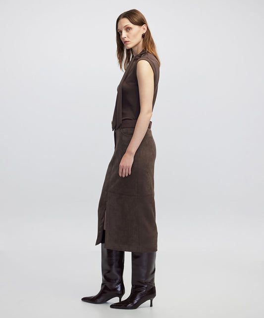 Suede-Effect Midi Skirt