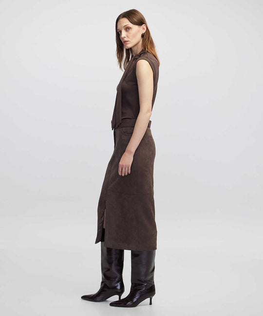 Suede-Effect Midi Skirt